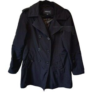 London Fog Womens Black Trench Rain‎ Coat Petite Medium PM No Belt